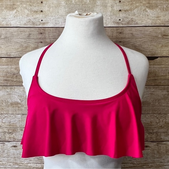 Unbranded Other - Hot Pink Flounce Ruffle Bikini Top Strappy Lattice Back Swim Separate Womens